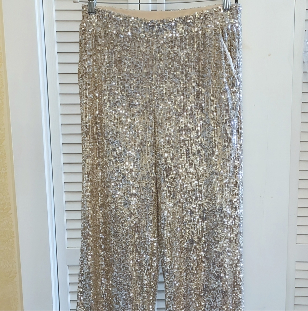 Cable & Gauge Silver Sequin Wide Leg Pants - Size Medium - Holiday / Party